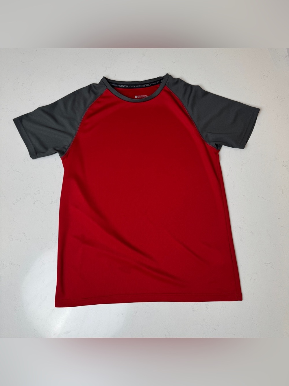 Men's Mountain Wharehouse Tee - Red with Gray Sleeves
